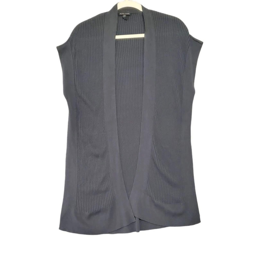 Eileen Fisher Petite Womens OS Gray Tencel Lyocell Ribbed Open‎ Front Cardigan